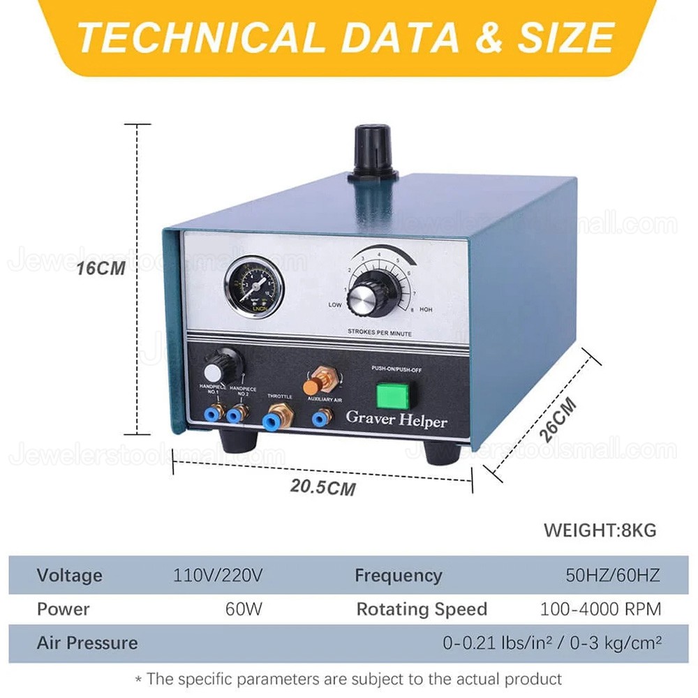 60W Double-Handle Graver Helper Jewelry Pneumatic Engraving Machine 100-4000RPM
